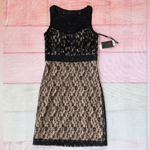 NWT‎ Sue Wong Black Beaded Lace Mini Dress 6 Cocktail Black Tie Evening Formal - Picture 1 of 7